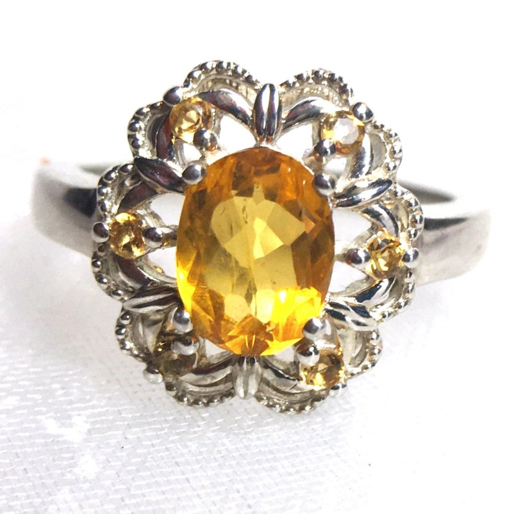 Burmese Amber & Citrine .925 Ring Natural RARE Sterling Silver Genuine Gemstones